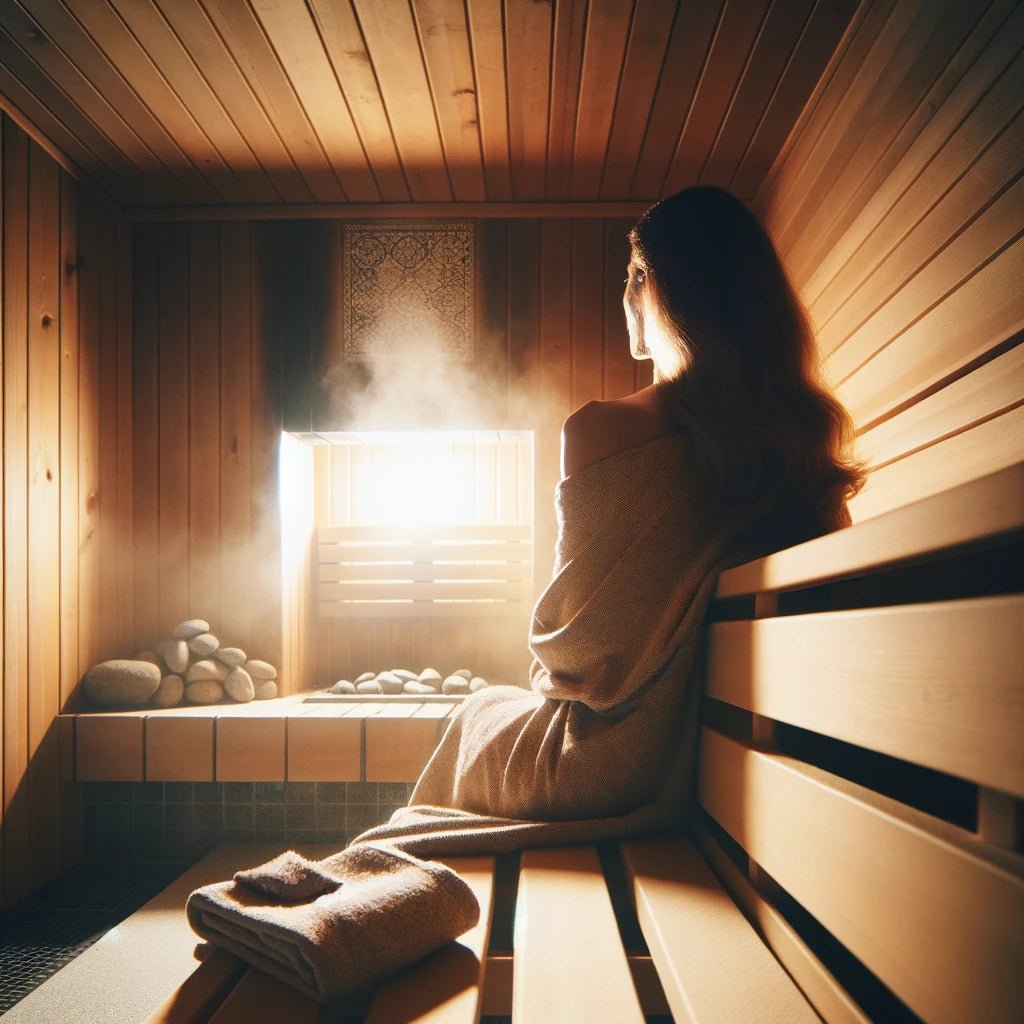 Woman sitting in a sauna at Saunamo.