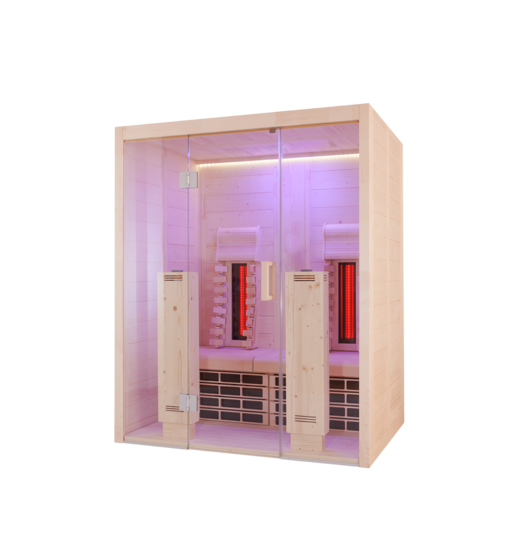 Vitamy infrared sauna with glass doors.