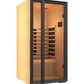 Onni infrared sauna with glass doors and cozy design.