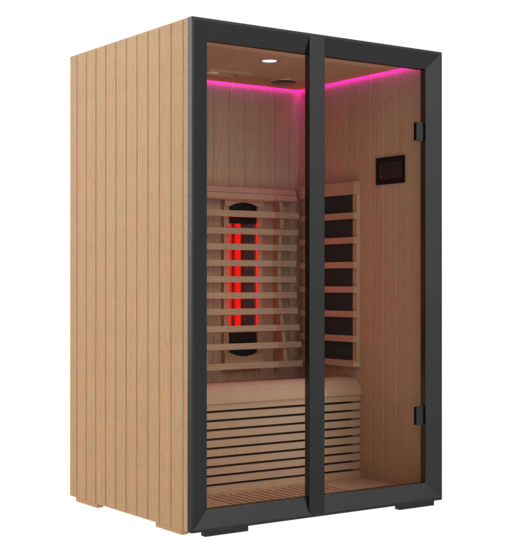 Onni infrared sauna with glass door.