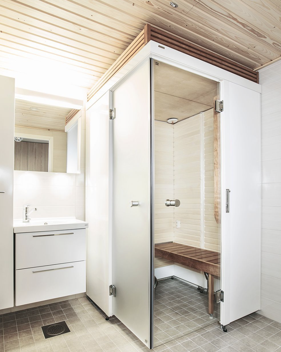 Smart Fold sauna in the modern bathroom.