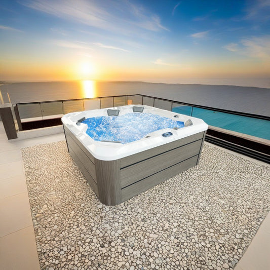 Hydra 200 Jacuzzi on a terrace overlooking the ocean.