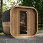 Saunamo Cube 220: modern wooden sauna with glass door.