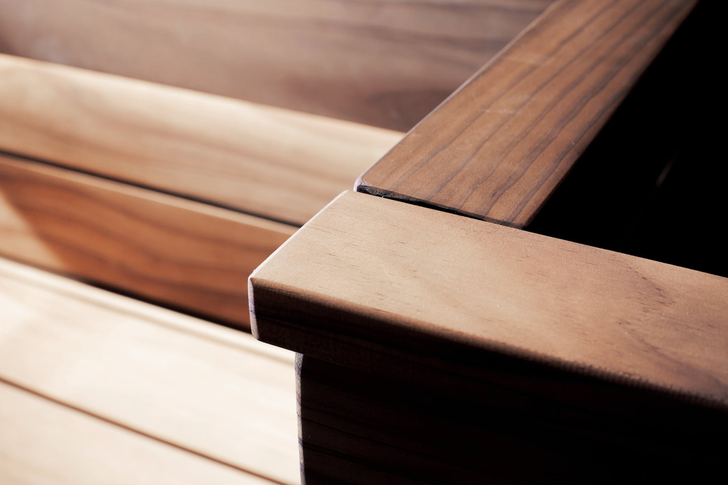 Block sauna with close-up wooden surface.