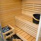 Sirius Corner sauna with bucket and stones.