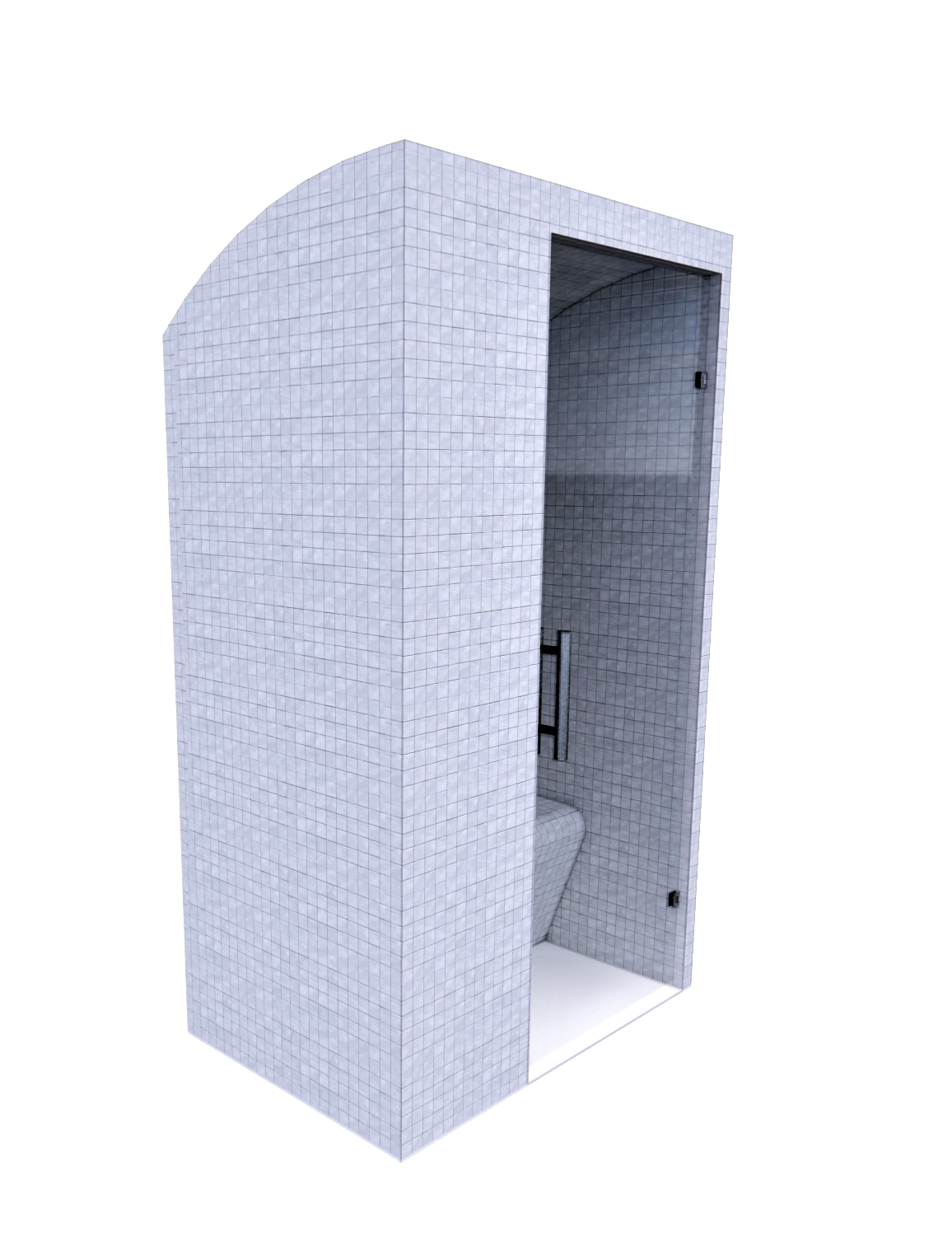 Basic 120 Turkish bath in a bathroom with white tiles.