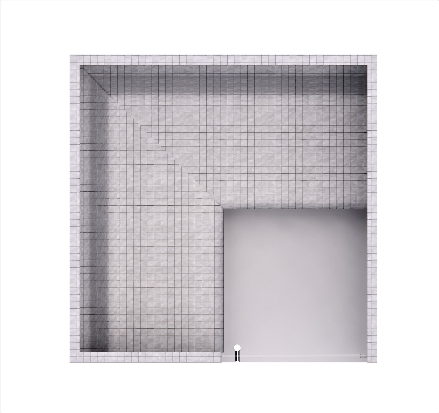 Basic 150 Turkish bath in a white room with square floors and walls.