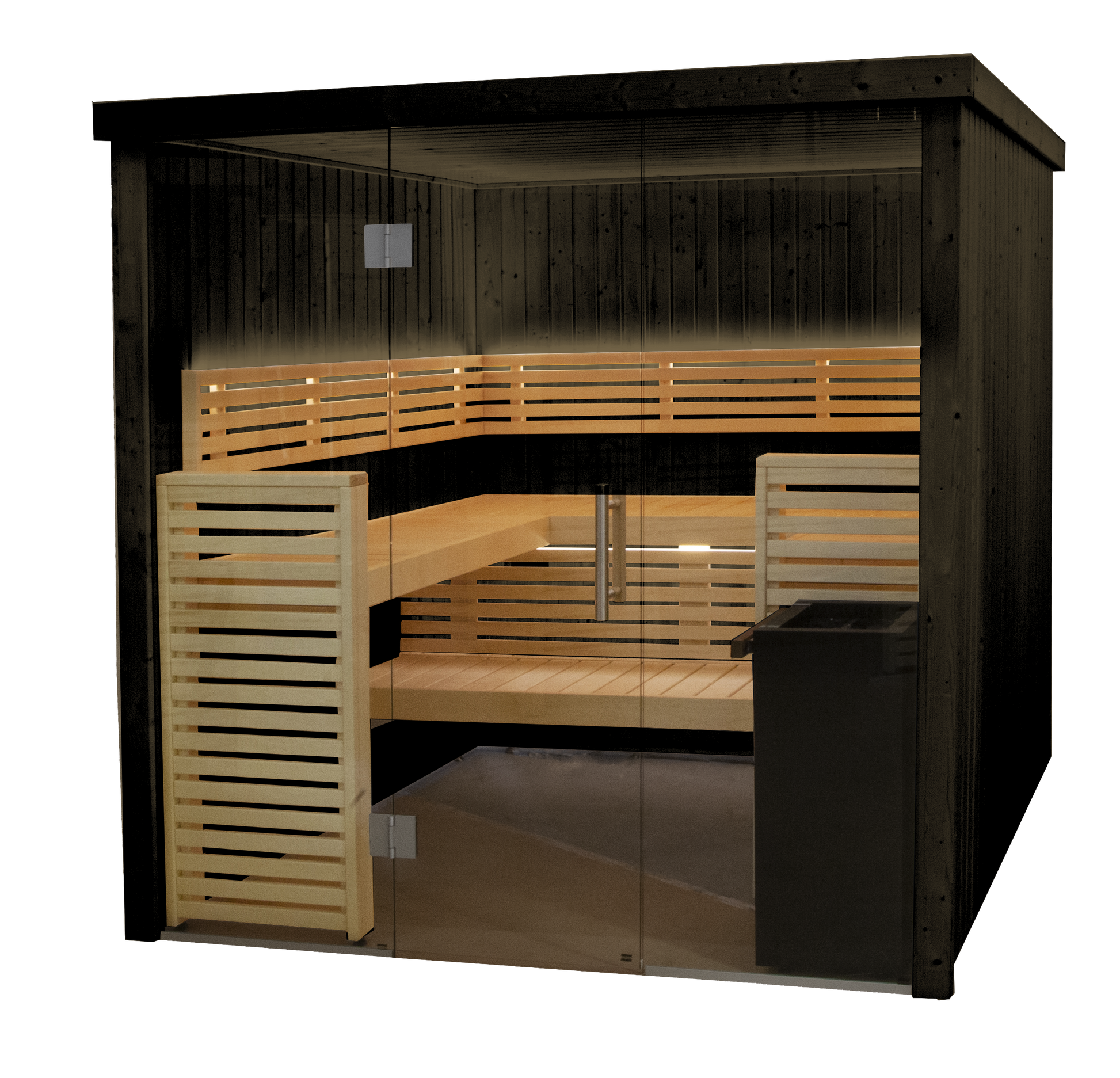 Fenix sauna with tempered glass door.