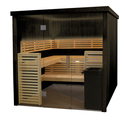 Fenix sauna with tempered glass door.