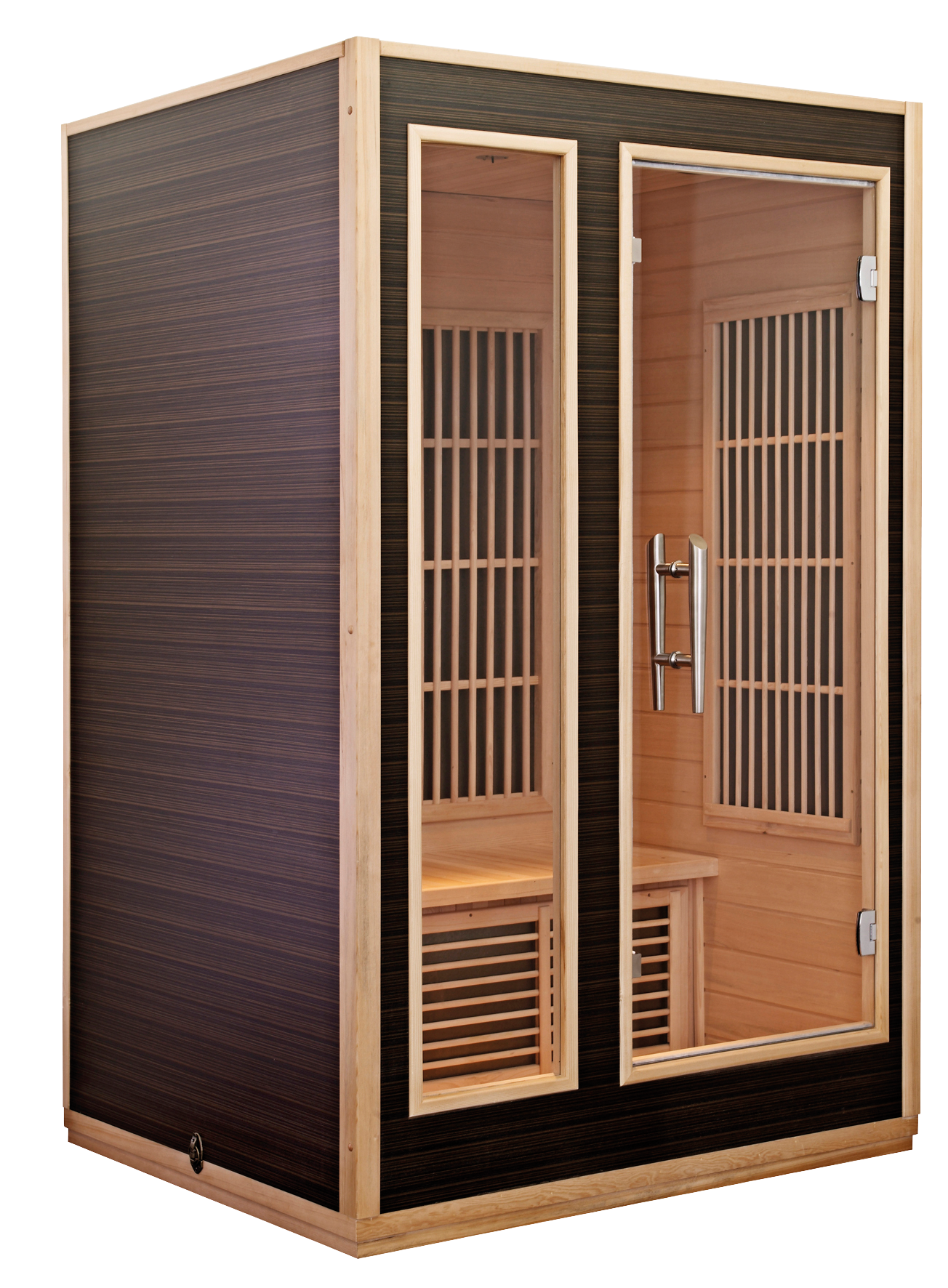 Radiant infrared sauna with glass doors.