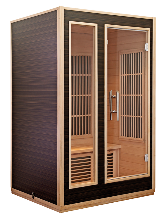 Radiant infrared sauna with glass doors.