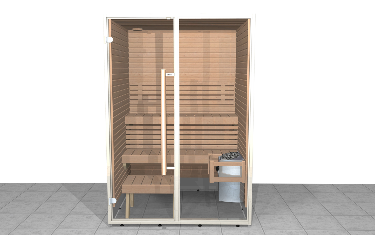 Sirius sauna with glass doors and modern design.