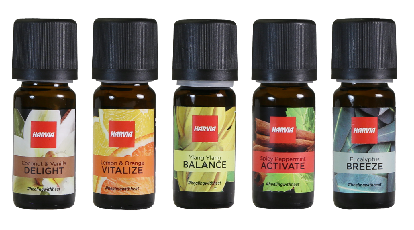 Harvia Sauna and Steam Scents, set of five bottles.