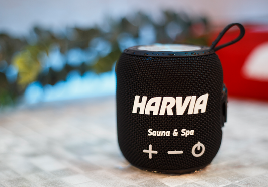 Bluetooth sauna speaker for Harvia on a balcony.