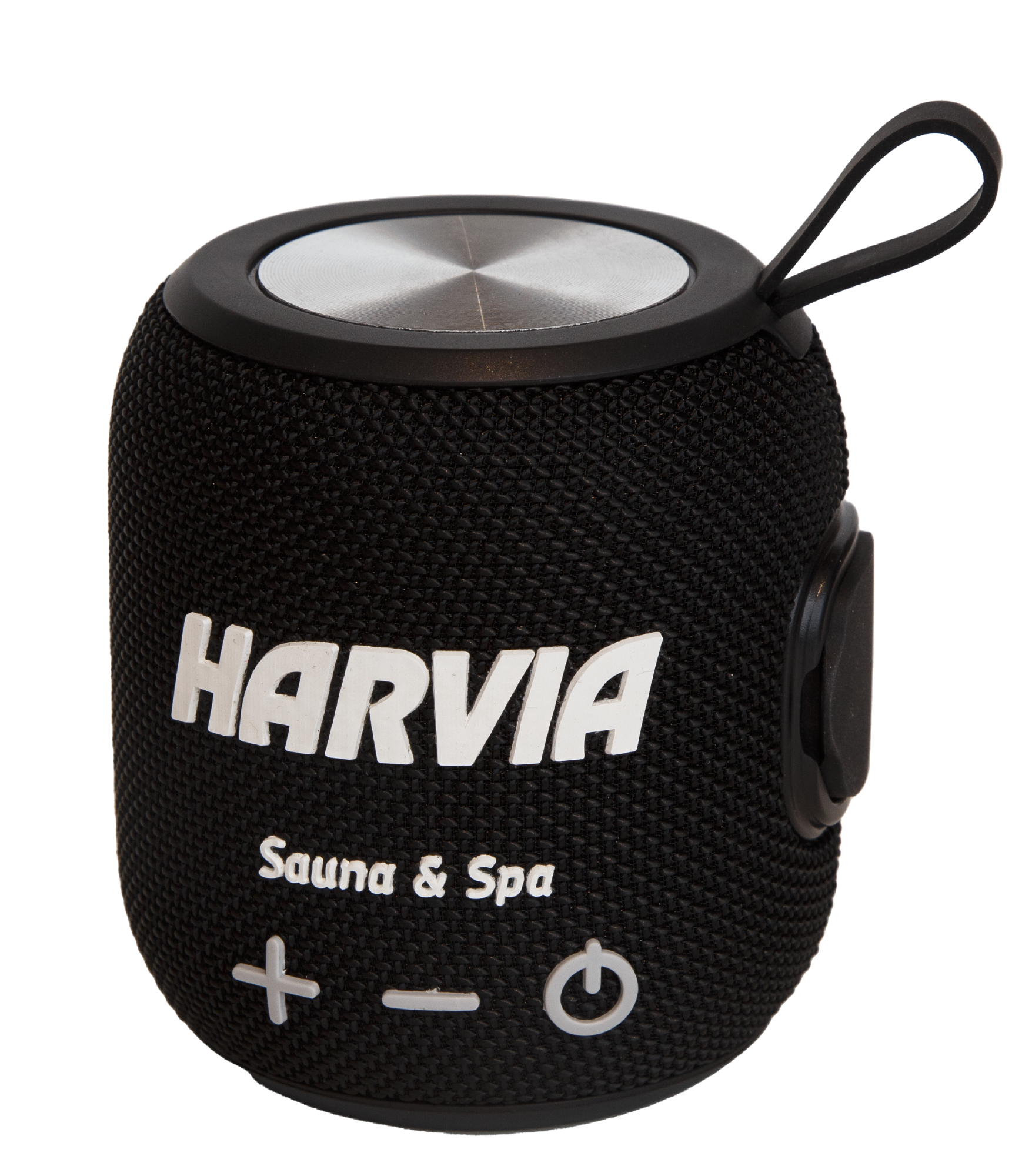 Harvia Bluetooth sauna speaker with white text.