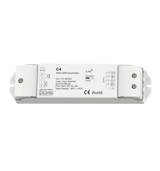 Driver Sem Fios RGBW para Iluminação de Sauna com texto preto.