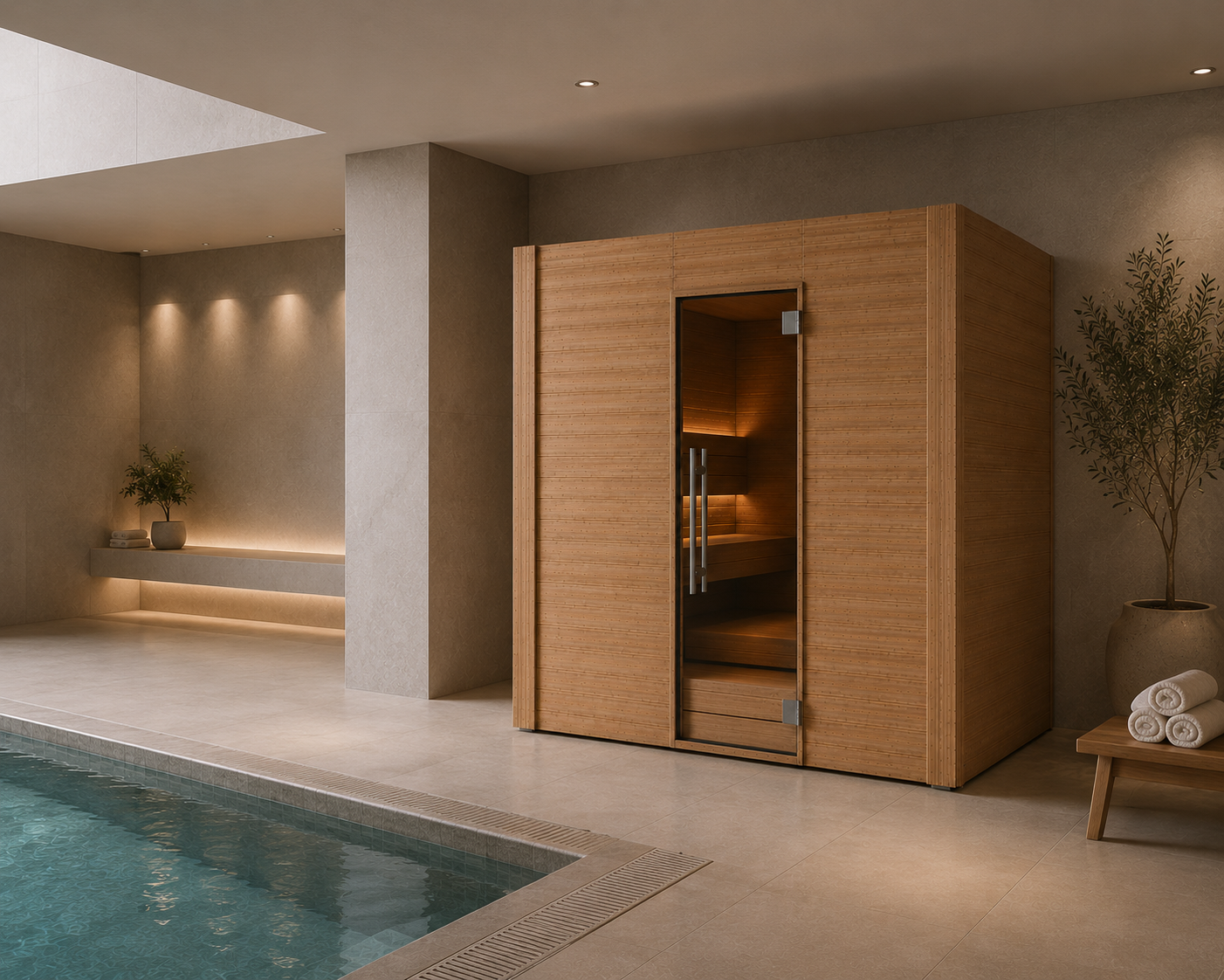 Sauna Interior Koti 3 — sauna interior de 6 pessoas junto a piscina interior