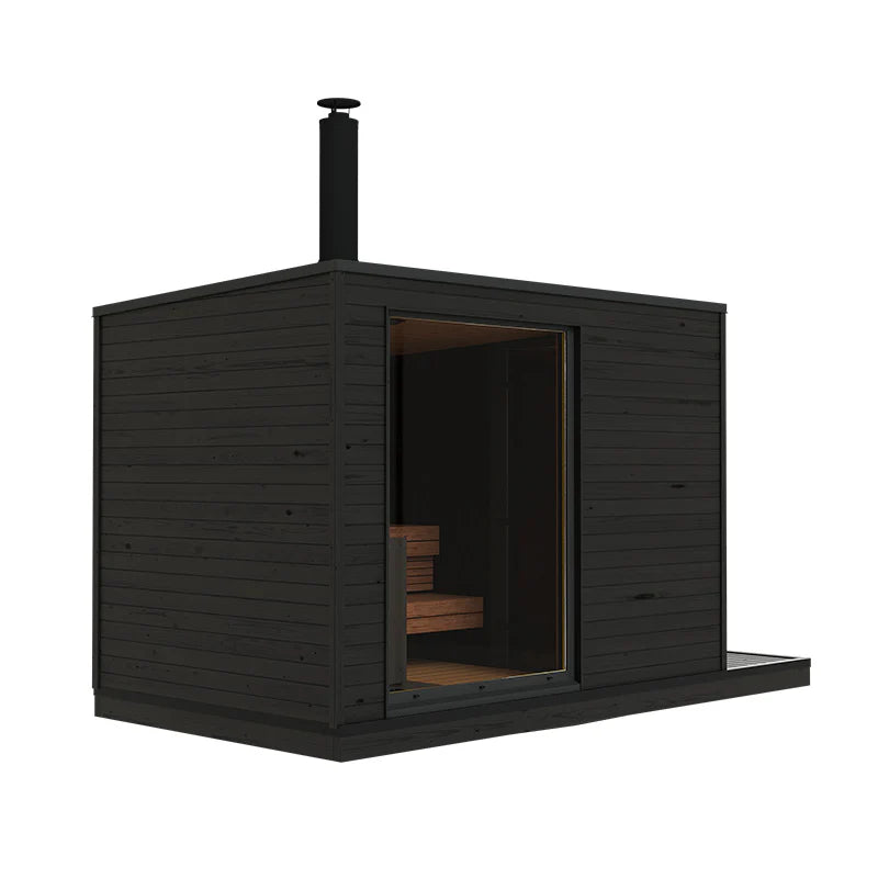 KUUT L wood-fired outdoor sauna with Scandinavian design.