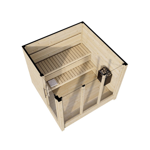 Sauna Exterior Deluxe com design moderno e minimalista.