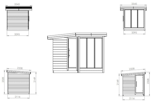 Sauna Exterior Deluxe em desenho técnico detalhado.