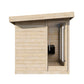 Outdoor sauna Saunamo Deluxe with open door and grill.