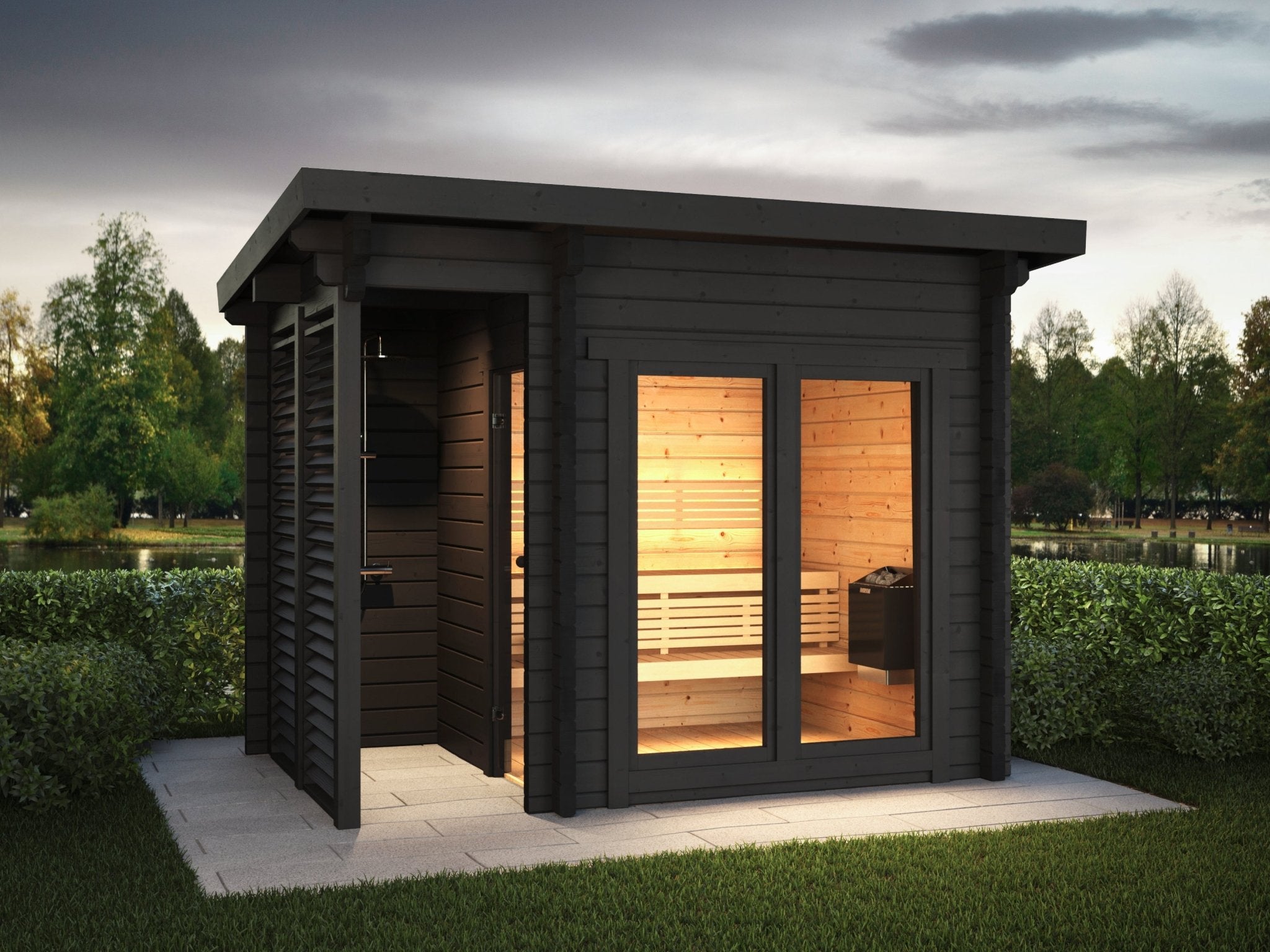 Deluxe Plus Outdoor Sauna — Sauna with Integrated Shower | Saunamo