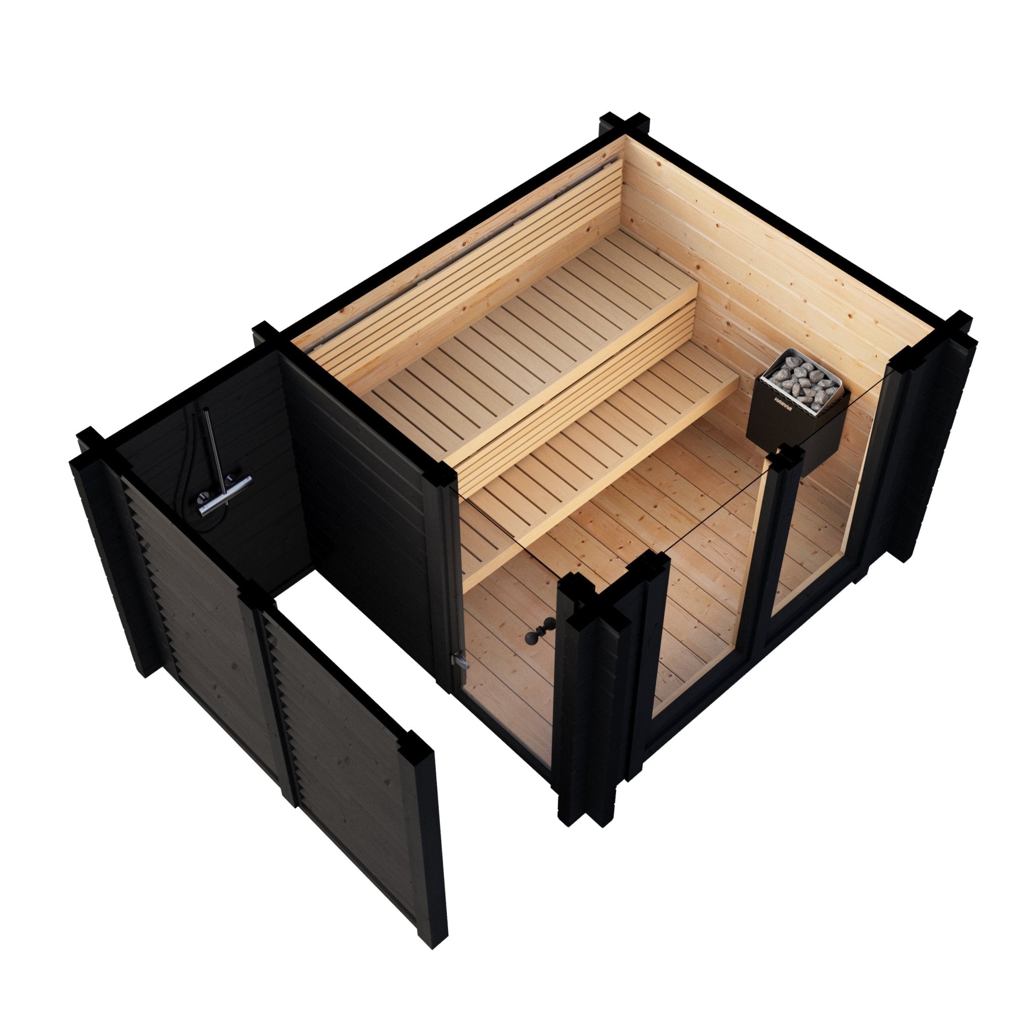 Deluxe Plus Outdoor Sauna — Sauna with Integrated Shower | Saunamo