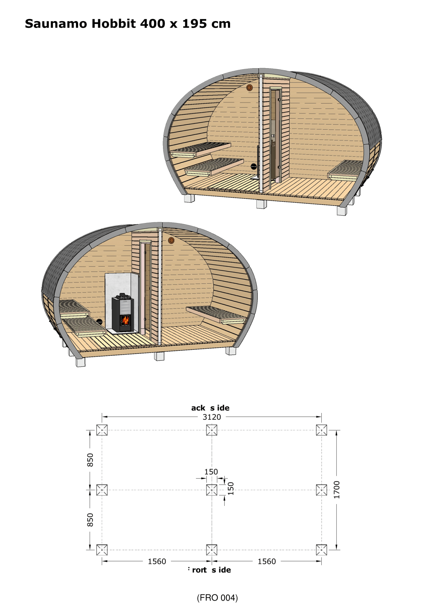 Outdoor sauna design Saunamo Hobbit 195.