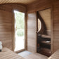 Outdoor sauna Saunamo Hobbit 300 with open door and window.