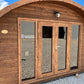 Spacious sauna Saunamo Hobbit 500 with 3 rooms and large windows.