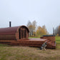 Sauna Saunamo Hobbit 500 next to wooden deck.