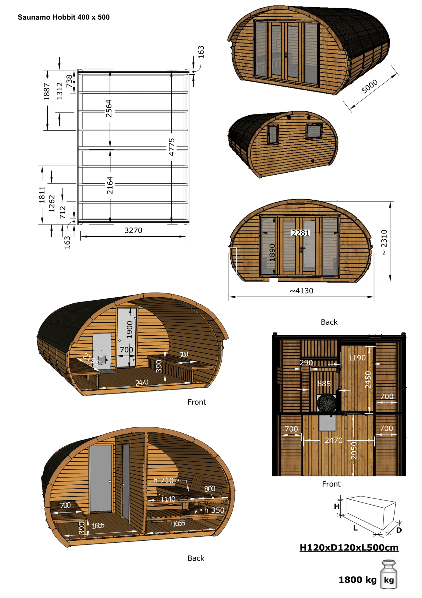 Design of the Saunamo Hobbit 500, a rustic and spacious sauna.