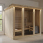 Large indoor sauna with tempered glass doors.