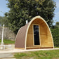 Saunamo Pod: wooden structure with door for outdoor sauna.