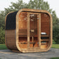 Cube 125 outdoor sauna with tempered glass door.